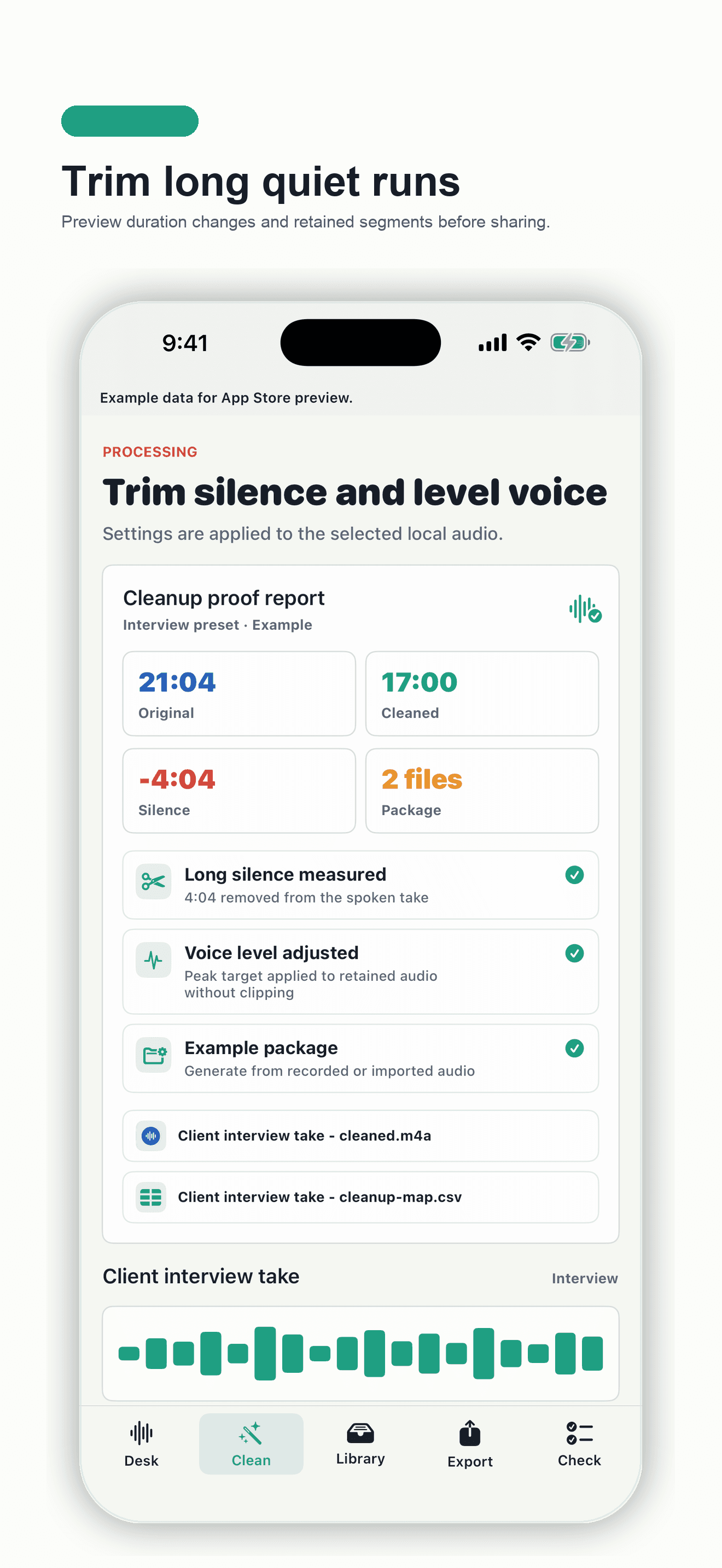 Pocket Voice Cleaner cleanup proof report