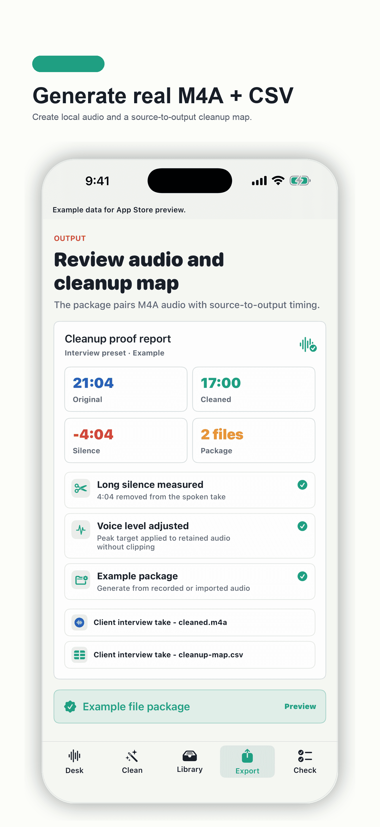 M4A and CSV package in Pocket Voice Cleaner