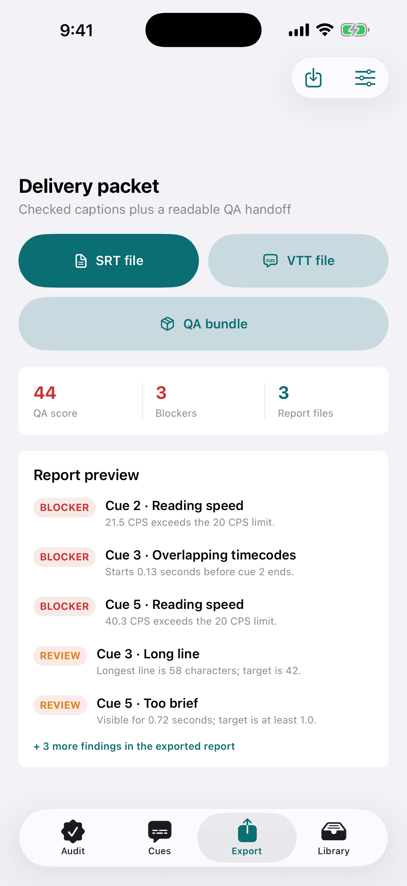 Checked-file handoff in Caption QA Local