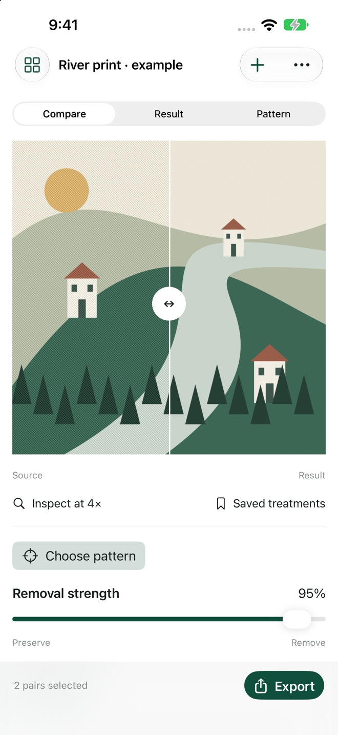Actual Release Halvane interface showing the original synthetic landscape with a source/result divider