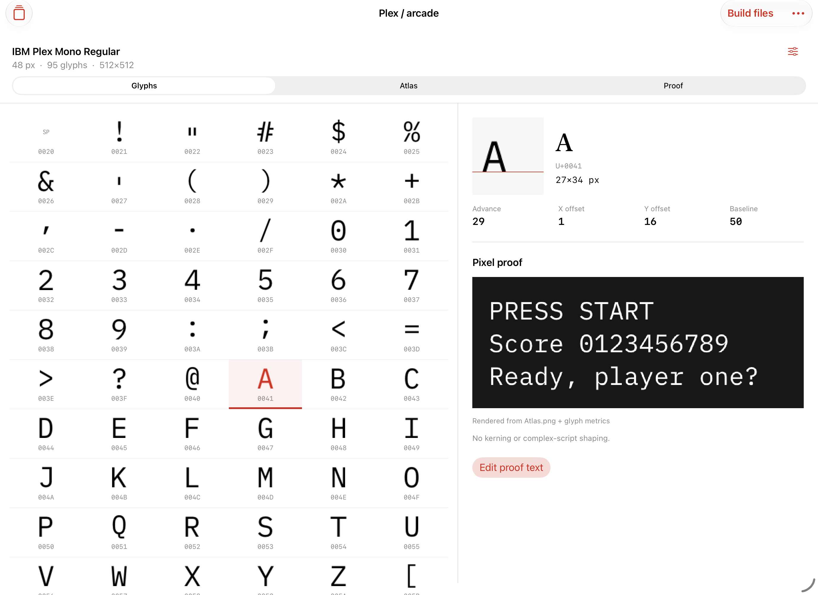 Actual iPad glyph inspection and pixel proof