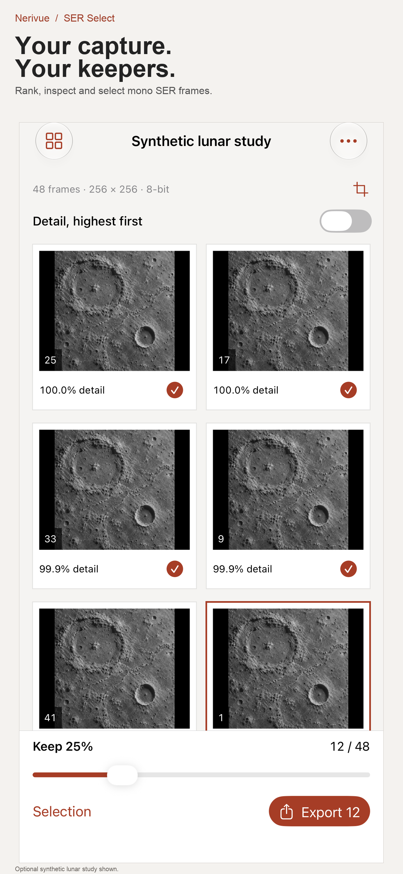 Actual Nerivue contact sheet using an explicitly synthetic study