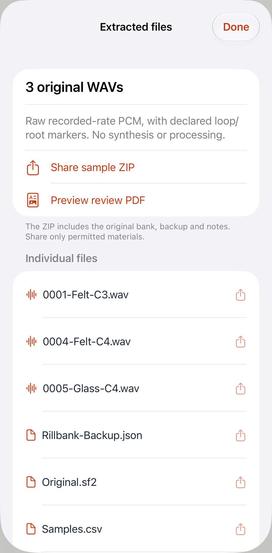 Actual iPhone extracted WAV and backup files