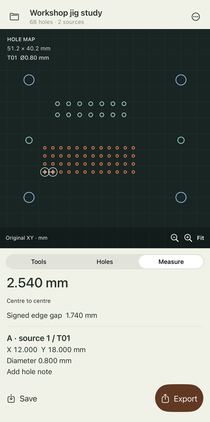 Actual centre-distance and signed edge-gap results