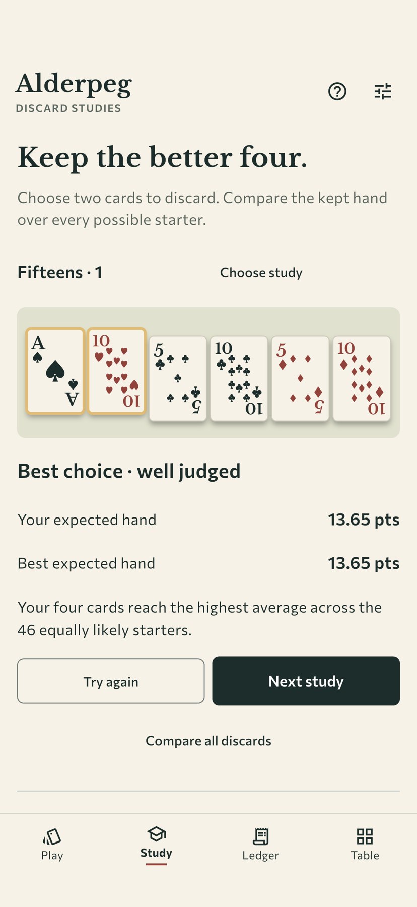 Actual native Alderpeg study screen