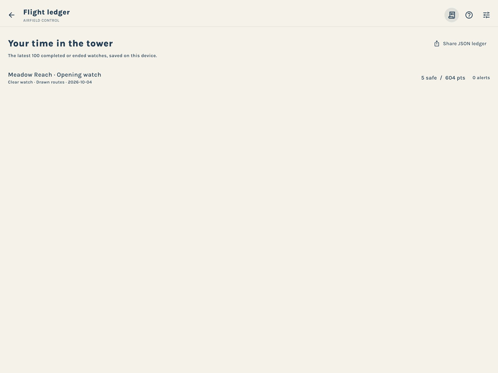 Actual native Apronvale ledger screen
