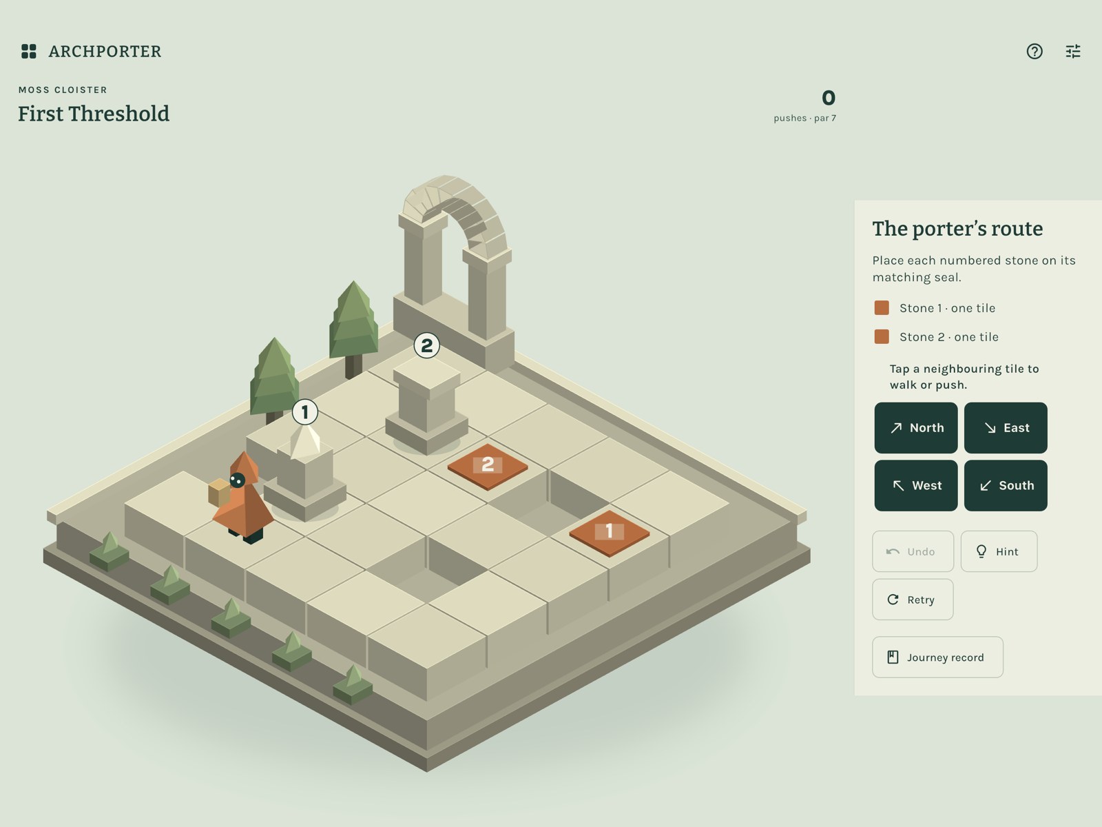 Actual iPad Moss Cloister puzzle and porter controls