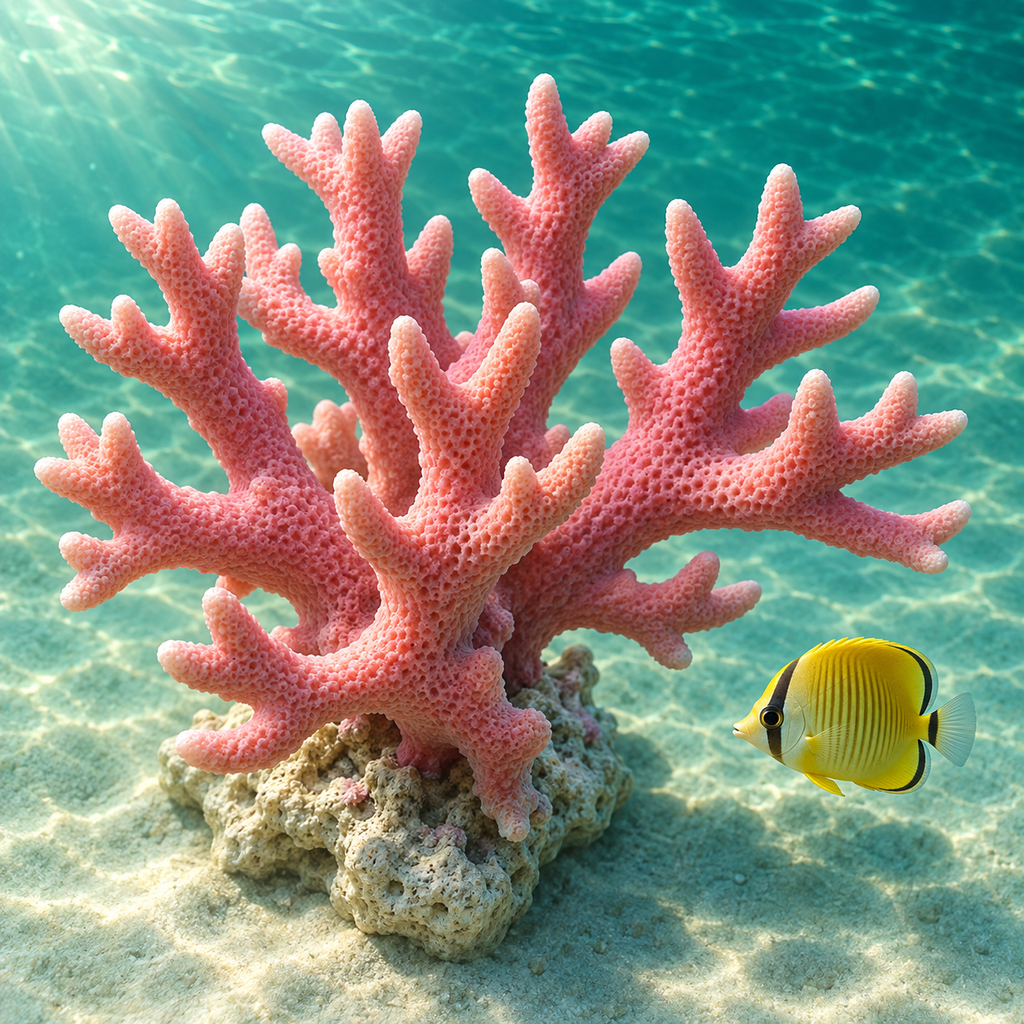 Original pink coral and golden reef fish artwork