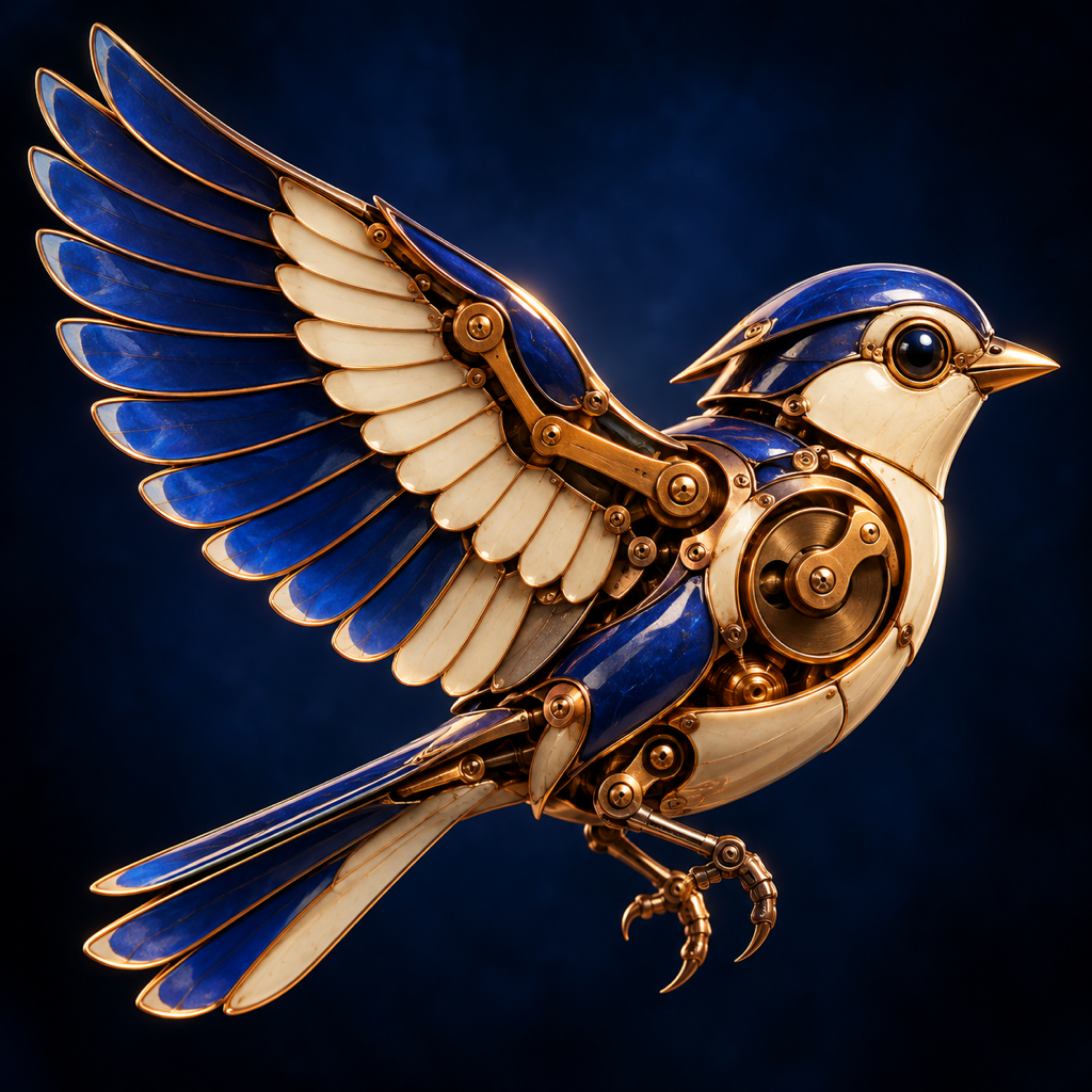 Blue enamel mechanical songbird