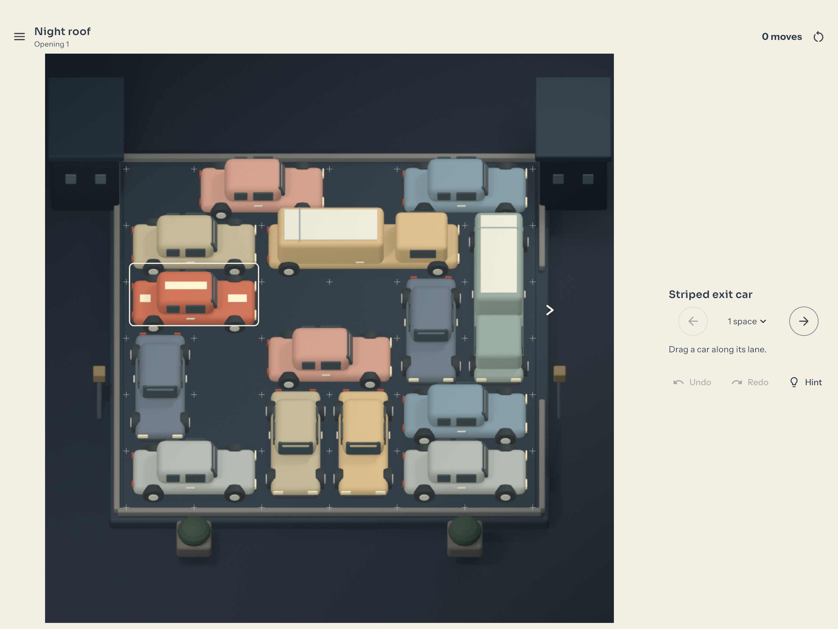 Actual earned Night roof iPad puzzle with the board beside its direction controls and action history