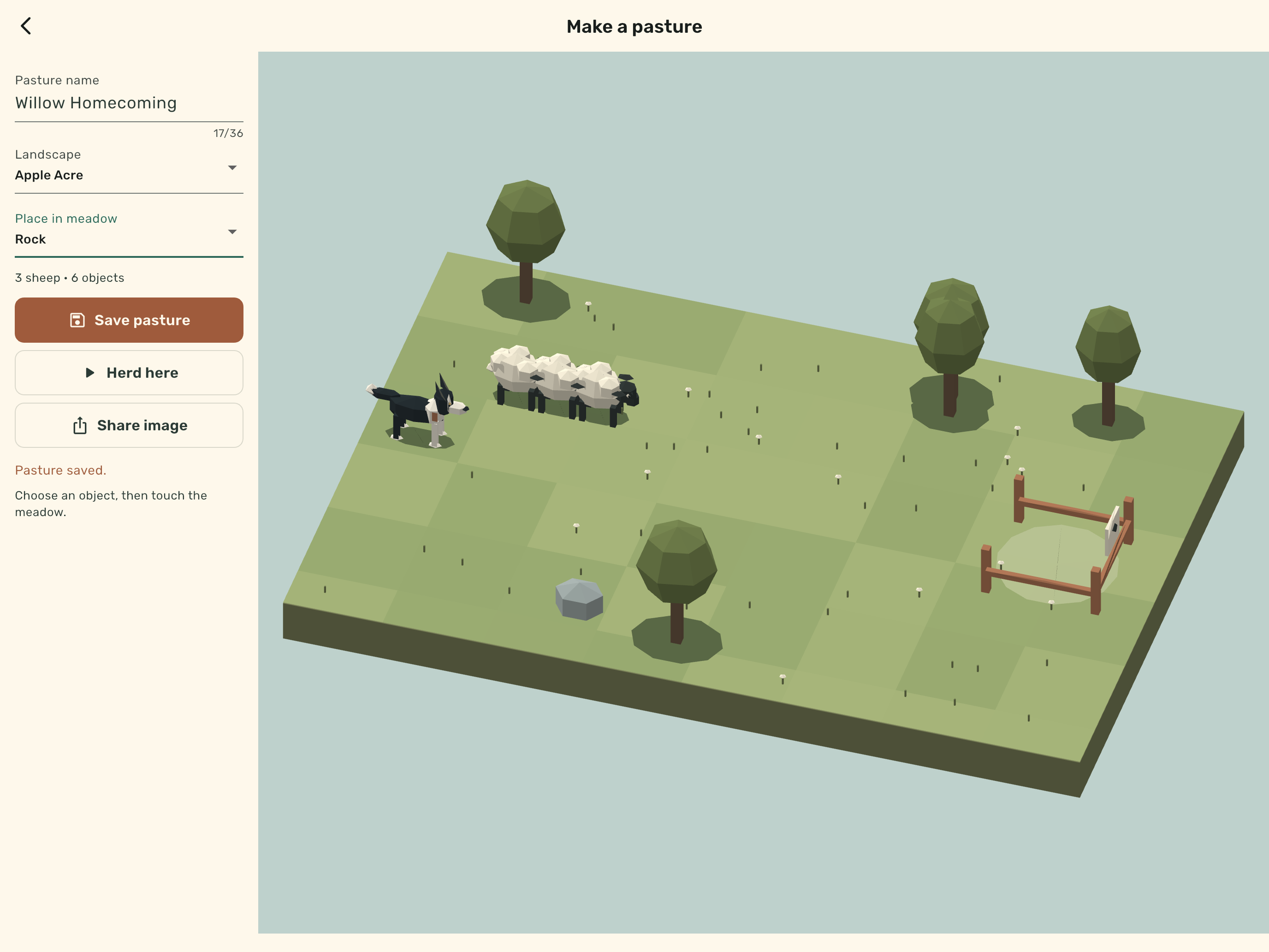 Actual native pasture editing, saved local field and placement tools