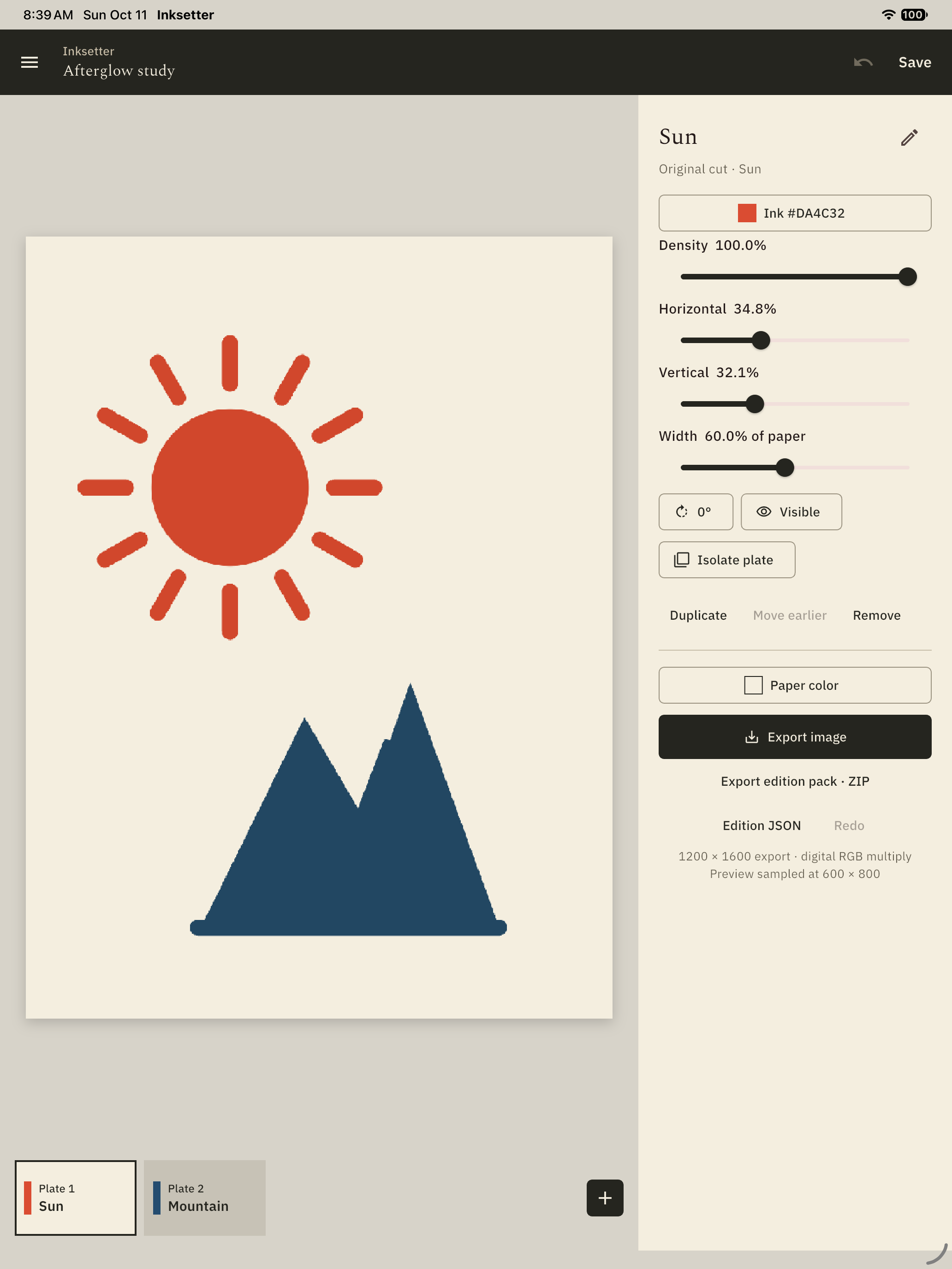 Actual iPad edition canvas beside its contextual ink inspector