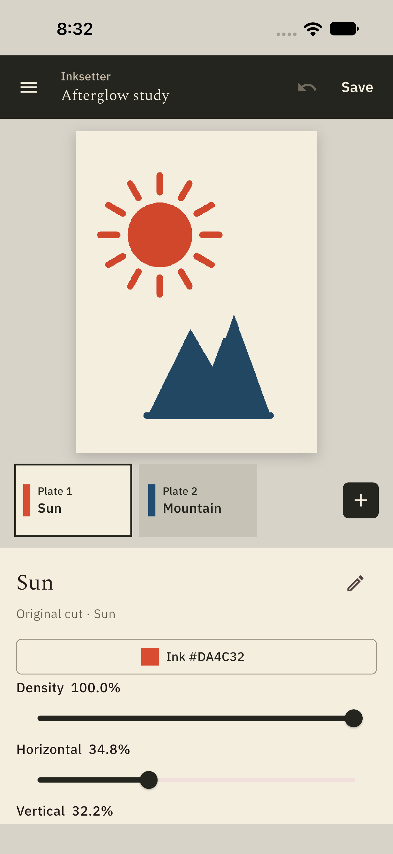 Actual saved two-plate Inksetter edition reopened on iPhone