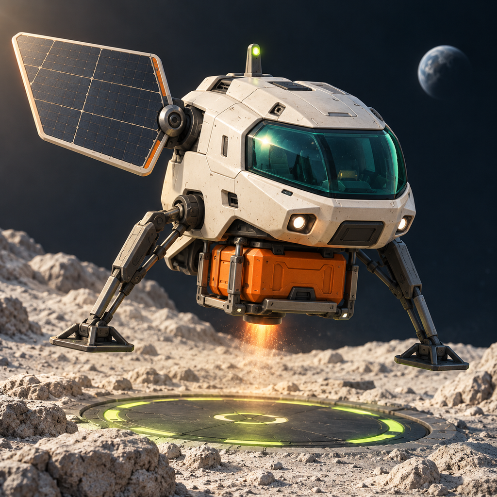 Original ivory cargo lander and lime lunar landing pad