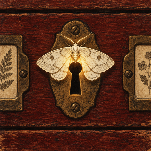 An ivory moth above an antique keyhole