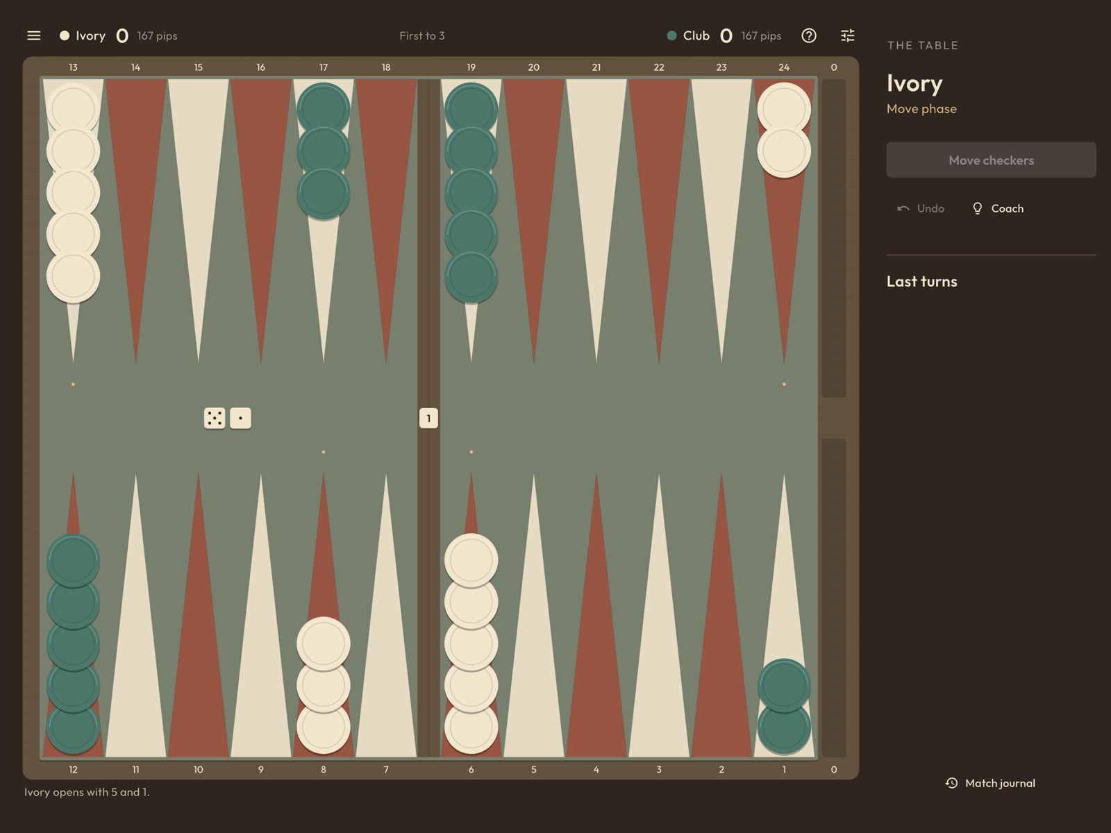 Actual iPad backgammon gameplay