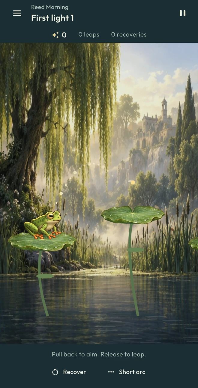 The real aiming arc, frog and textured lily platforms in Reed Morning