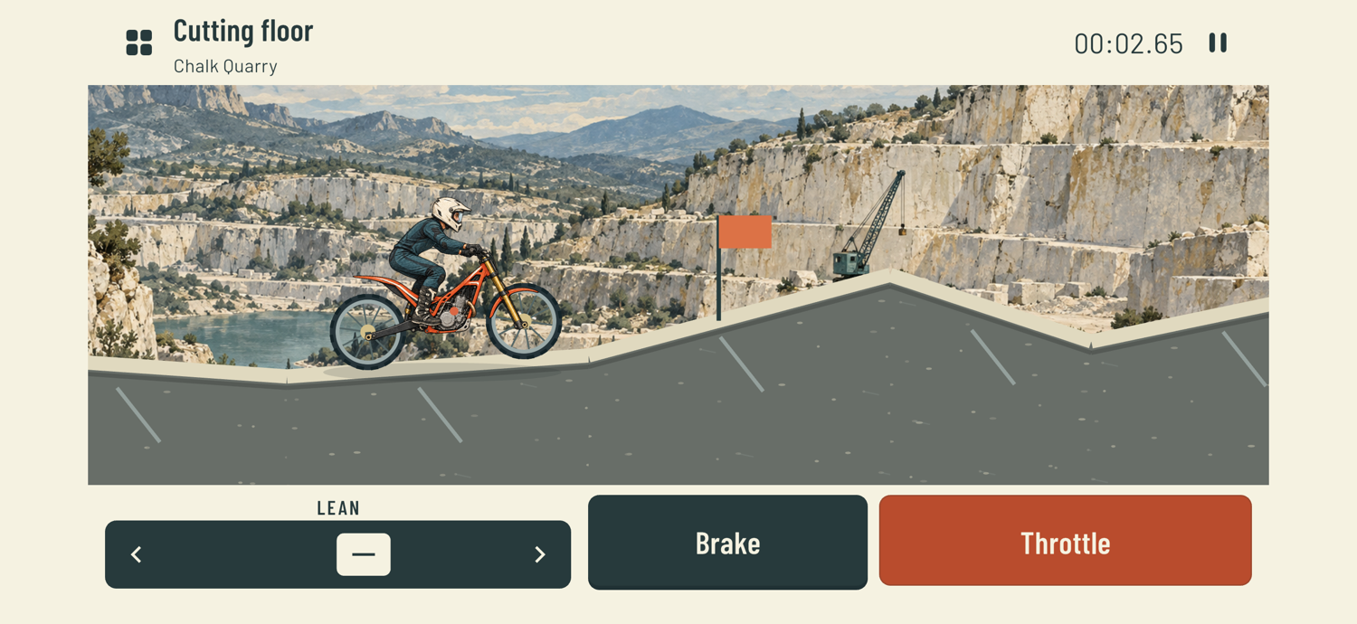Actual riding in pale limestone quarry