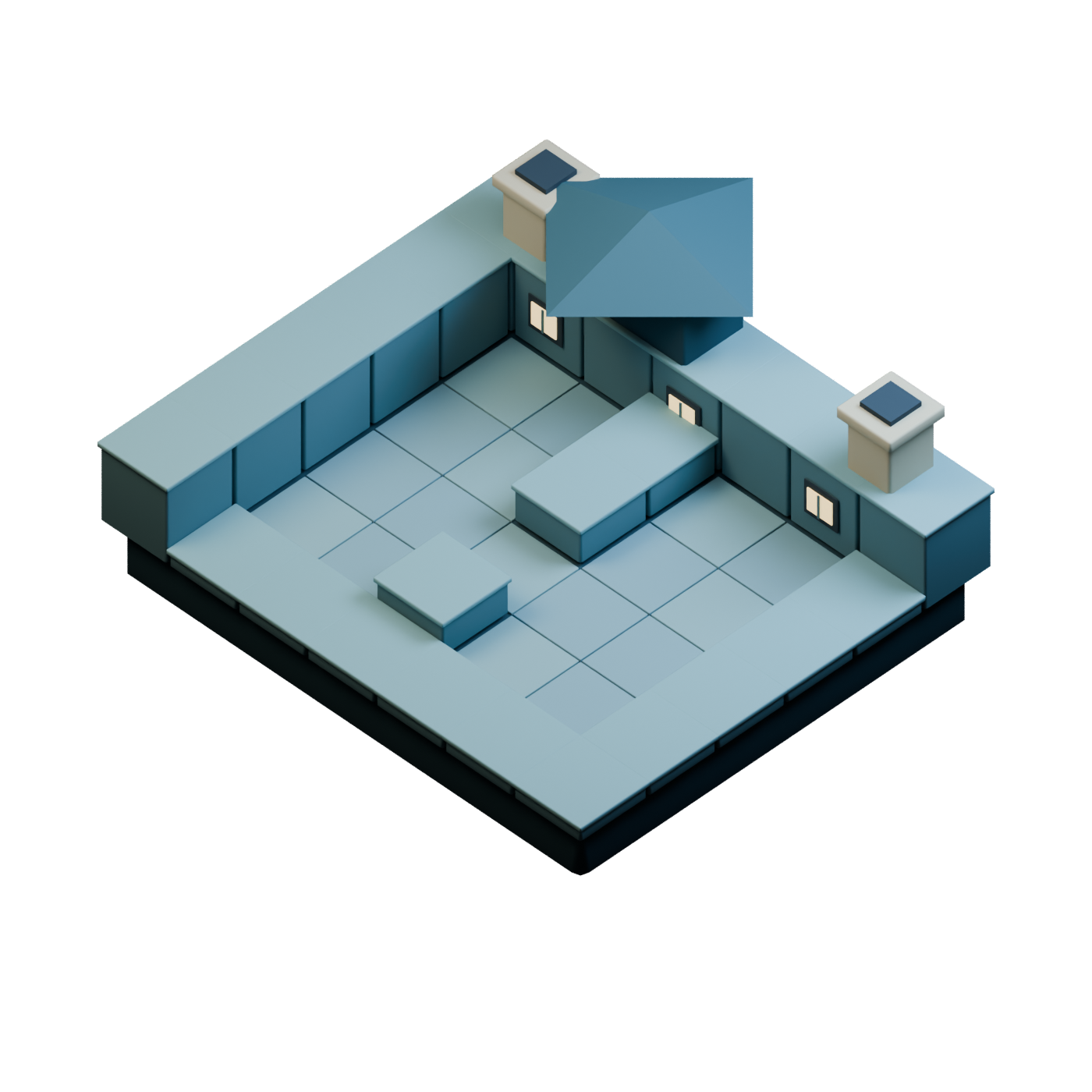 Original modeled rooftop architecture from the first playable heist