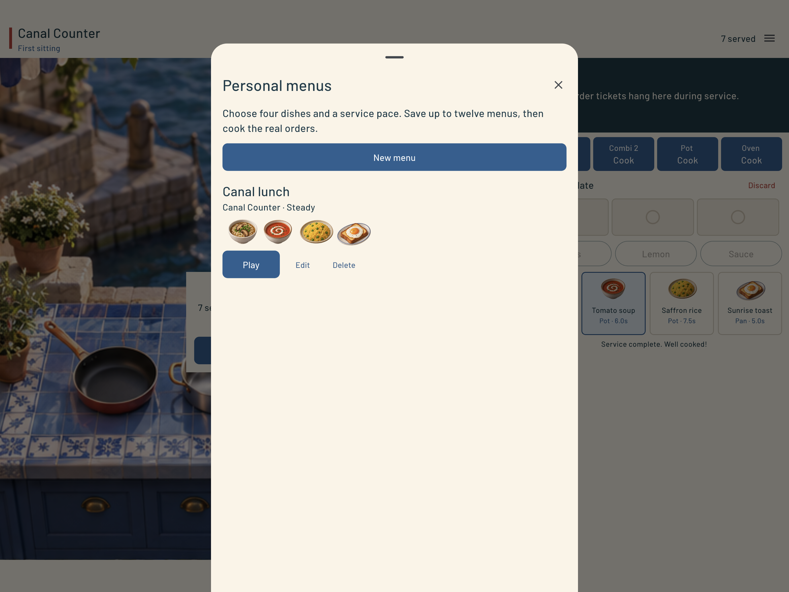 Actual saved personal menu in the native game