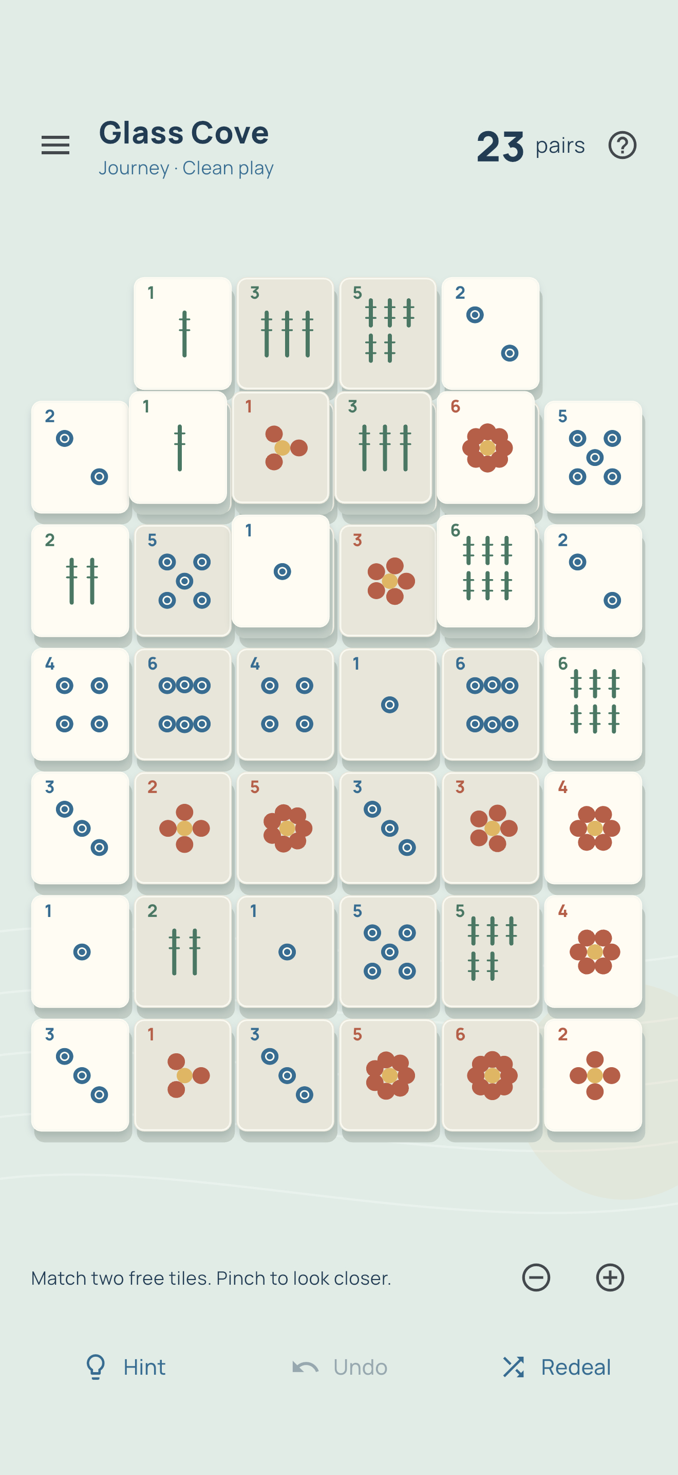 Actual iPhone play: Glass Cove, 23 pairs of original porcelain tiles