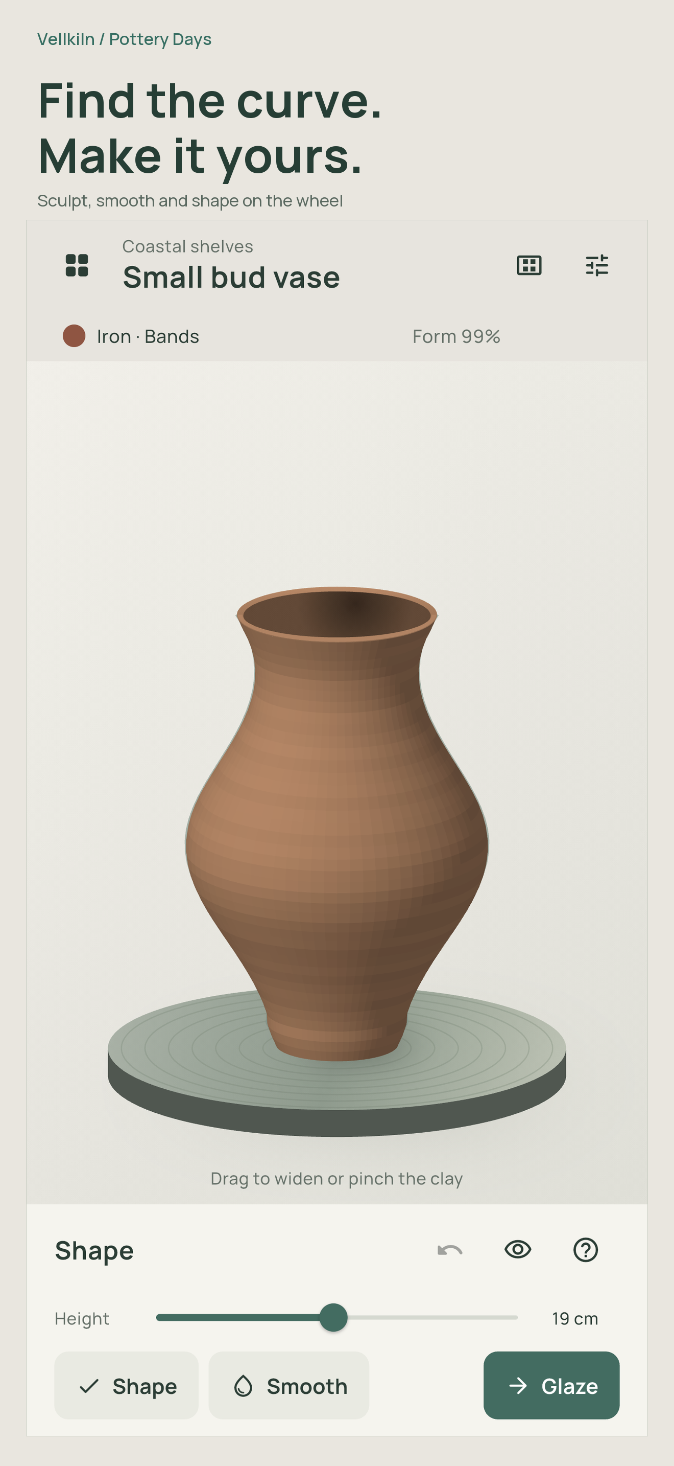 Actual pottery shaping screen